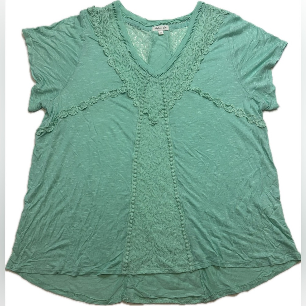 ✨NWT 3X Skylar + Jade Light Green Turquoise/Light Mint Short Sleeve Blouse *FLAW